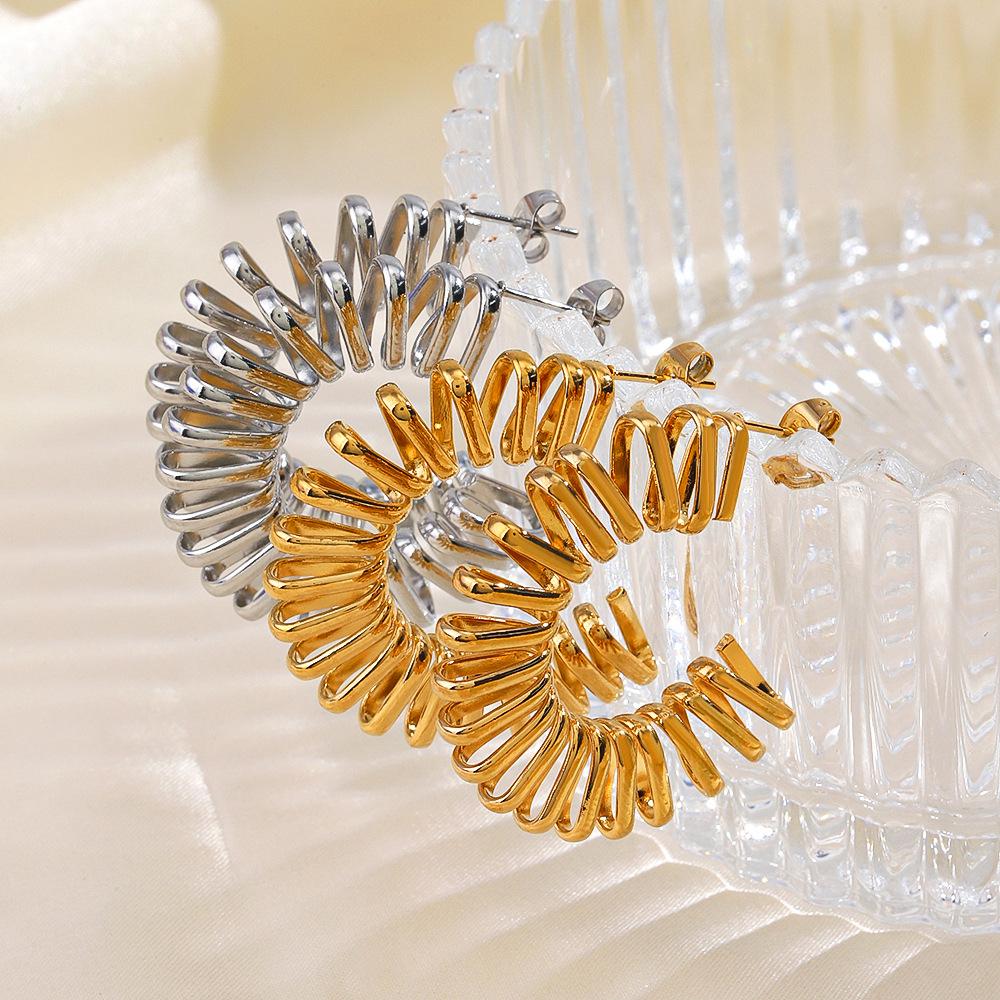 Irregularity Spring Coil Earrings Gold Color Stainless Steel Earrings Fashion Wedding Party Gifts Free Shipping