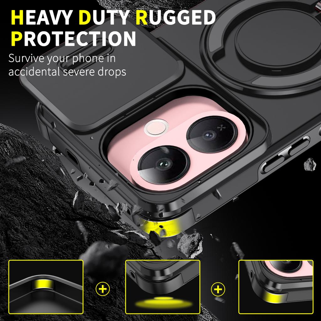 Magnetic Ring Stand Phone Case For VIVO V60 Lite 5G Slide Camera Lens Protection TPU Frame Hard Plastic Back Cover Fundas