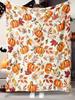 1pc Plush Flannel Blanket: Pumpkin Leaf Print (Autumn Colors), Soft Lightweight - Farmhouse Fall/Halloween/Thanksgiving Decor