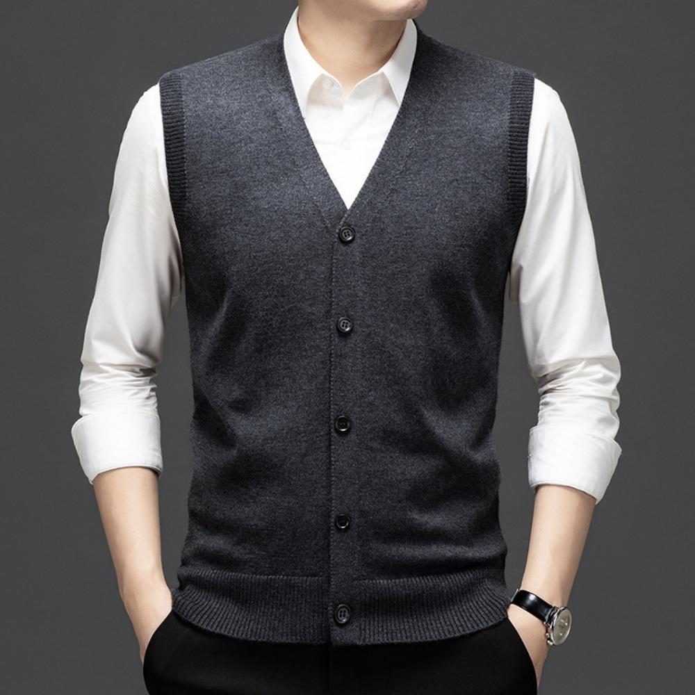 Single Breasted Pullover Autumn Sleeveless Vests Men Work Sweater Knitted Male Waistcoat Jumper Pullovers Roupas Masculinas