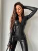 Women's Patent Leather Jumpsuit: Sexy Spring/Autumn Catwoman Cosplay Costume, Tight-Fit European/American Style.