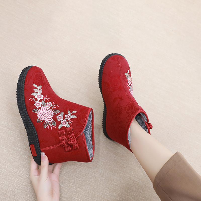 Thickened Floral Embroidery Women's Winter Boots Snow Boots Warm Shoes Mothers Shoes
