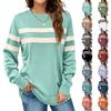 Women's Casual Striped Color Drop Shoulder Long Sleeve Loose Fit Round Neck Top