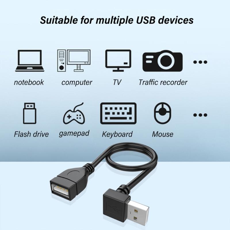 USB 2.0 Cable Male To Female Connection Extension Cord 90 Degree Angled Cord for Laptops Keyboards and USB Flash Drives