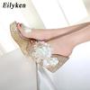 Eilyken Summer Ladies Peep Toe Wedge Heel High Heel Slippers Design Flowers Transparent Platform Sandals