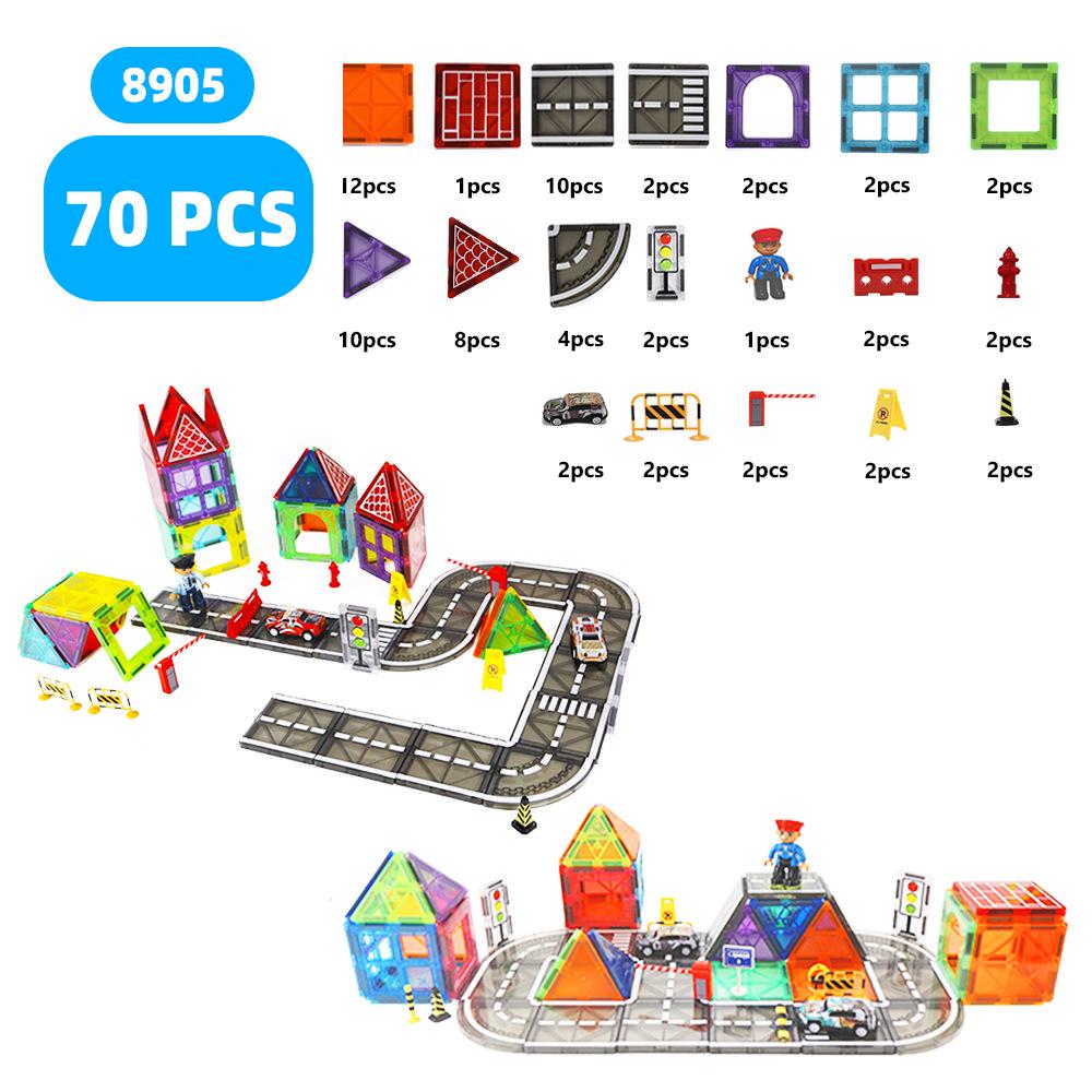 Yuelebo Magnetic Building Blocks: City Traffic & Architecture Set with Crane and Stained Glass Tiles