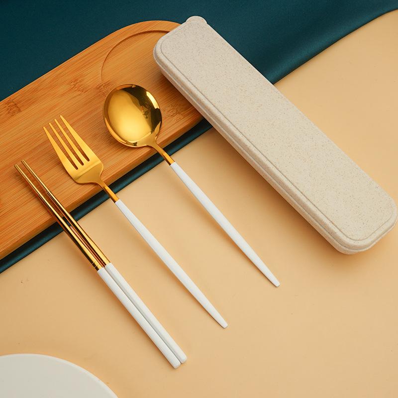 

Portable Stainless Steel Cutlery, Chopsticks, Forks, Spoons, Four Piece Set One Size білий