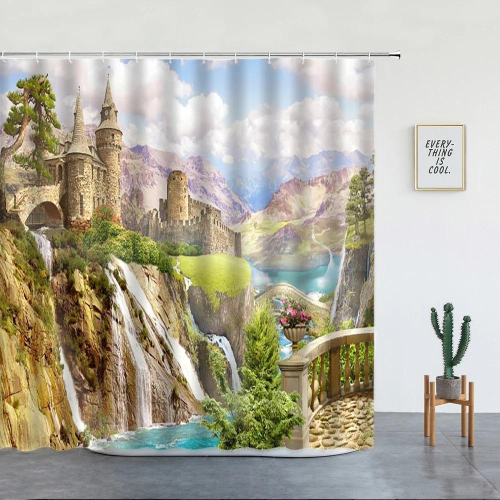 European Rural Town Street Landscape Printing Shower Curtain For Bathroom Curtains Waterproof Polyester Home Decor With Hooks