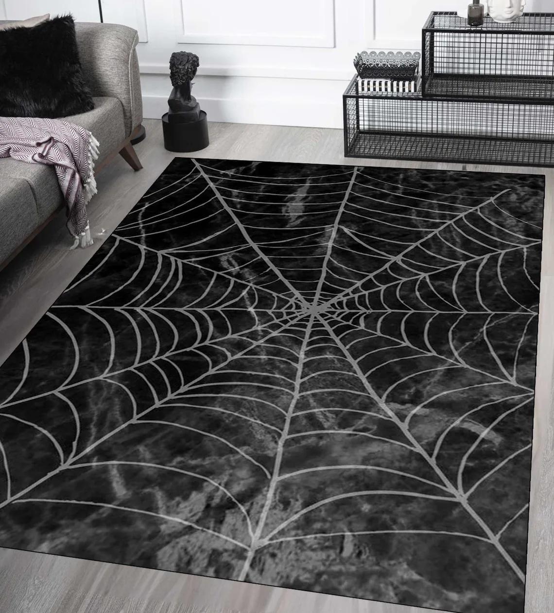 

Gothic Spinnennetz Carpet - Gothic Witchy Halloween Room Decor Schwarz Roter Bereich Rug Living Room Bedroom Decor Rug Washable 40X60cm