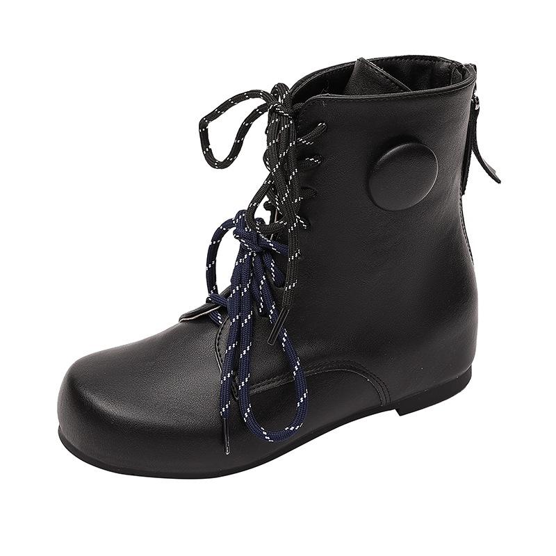 Pink dog retro polished round head thick heel short boots design sense versatile lace-up British style Martin boots medium boots autumn