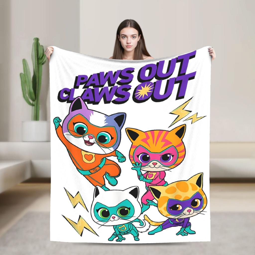 Super Kitties Anime Cat Blankets Flannel Throw Blankets Bedroom Sofa Portable Soft Warm Bedsprea