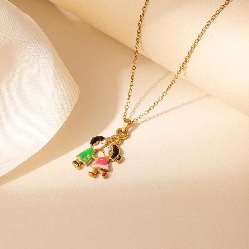 Luxury Cartoon Couple Rocking Horse Necklace - Stainless Steel Pendant & Clavicle Chain for Women