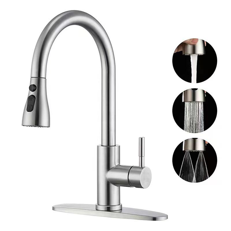 304 Stainless Steel Pull-Out Kitchen Faucet with Splash-Proof, Hot & Cold Features and Vegetable Washing Basin.