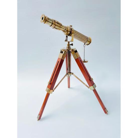 Victorian Nautical 10" Brass Antique Working Telescope With Wooden Tripod Stand - Marine Spyglass Telescope