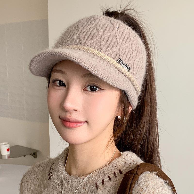 High ponytail empty top knitted cap women's autumn and winter knitted wool thermal hat can tie ponytail baseball cap tide