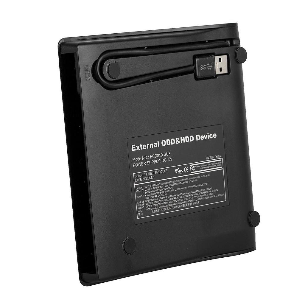 USB 3.0 External Enclosure for 12.7mm SATA DVD CD BD Drive Player One Cable Case