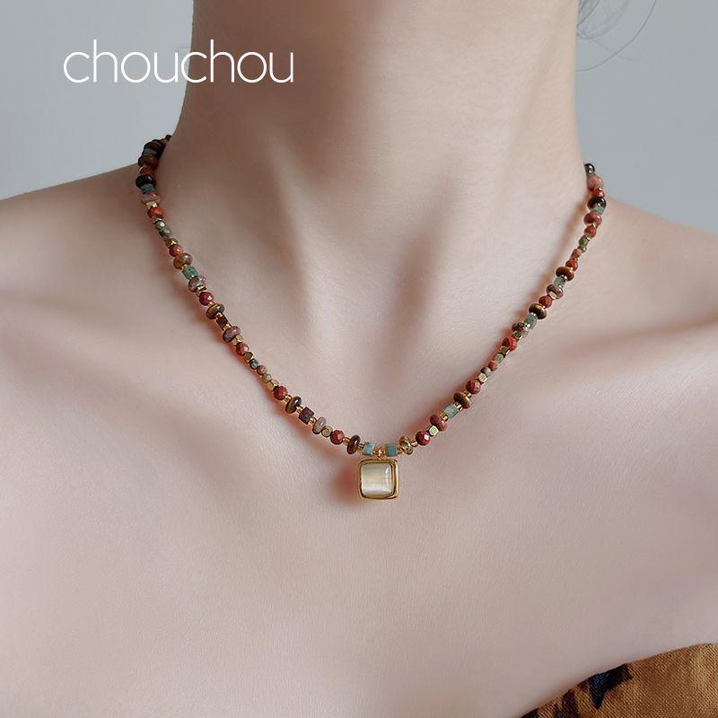 

Колье Чокер Женский Натуральный Камень Тигровый Глаз Бижутерия в Бусинах Ретро Чувство Масляной Живописи Анкела Красный Чокер Осень Sugar (red stone + Tiger Eye)