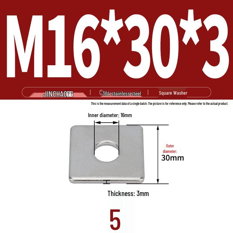 304 Stainless Steel Thickened Square Flat Washer for Curtain Wall (M4-M16)