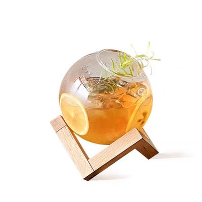 480ml Spherical Cocktail Glass With Wood Stand Unique Shape Bar Glassware Drink Cup Round Ball Cocktail Cup Glass Cup Bar Tools