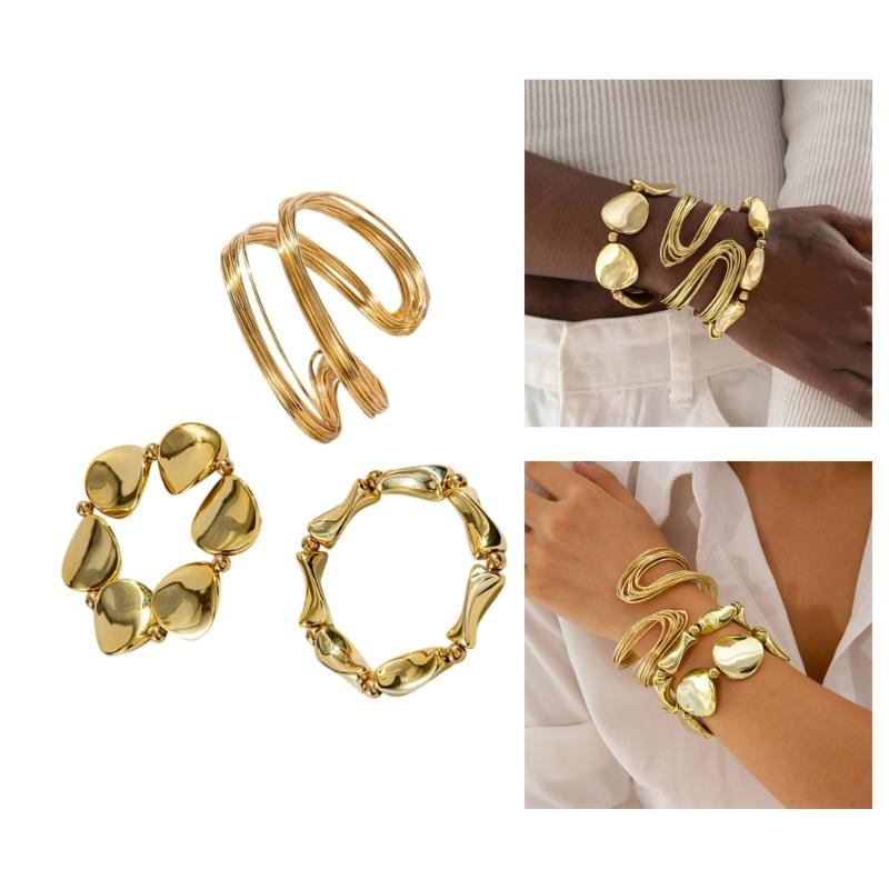 Curvilinear Fluctuation Plan Bangle Permanent Iron Mixture Chain Gentle Jewelry For Everyday Stackable Addition