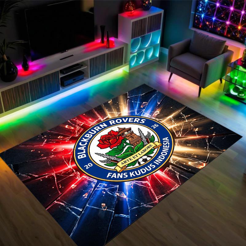 Blackburn Rovers Football Design Crystal Velvet Carpet Cozy Non?Slip Printed Rug For Bedroom Living Room Entrance
