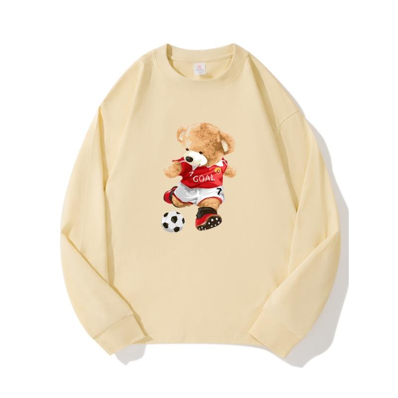 

Футбольный медведь Осенняя одежда Длинные рукава Чистый хлопок Новый мужской и женский топ, Весенний внутренний слой, Базовая рубашка, Круглая горловина Длинные рукава Футболка XXL бежевый