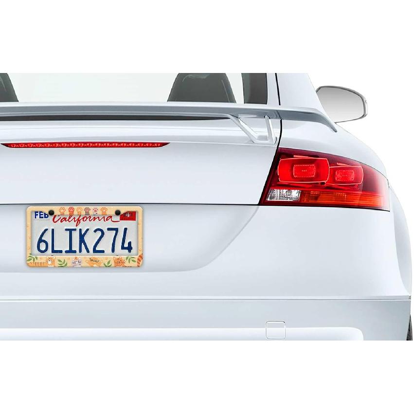 2PCS Yellow Cat Pattern License Plate Frames For Men Women - Universal Aluminum Stainless Steel Kitten Cat Mom Personalized Car Tag Covers Holder