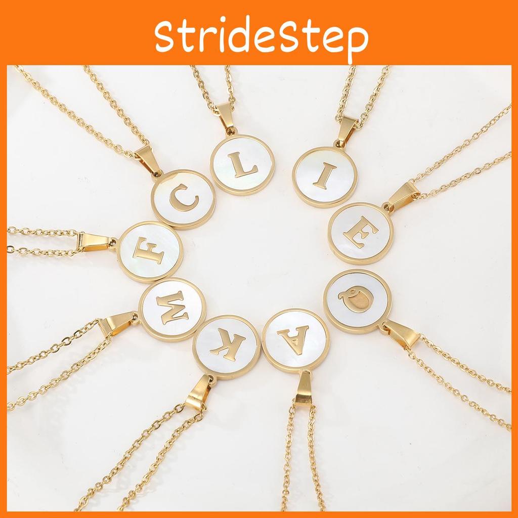 Trendy Stainless Steel Shell Letter Necklace Round Titanium Steel Pendant Necklace With English Alphabet Letters For Women