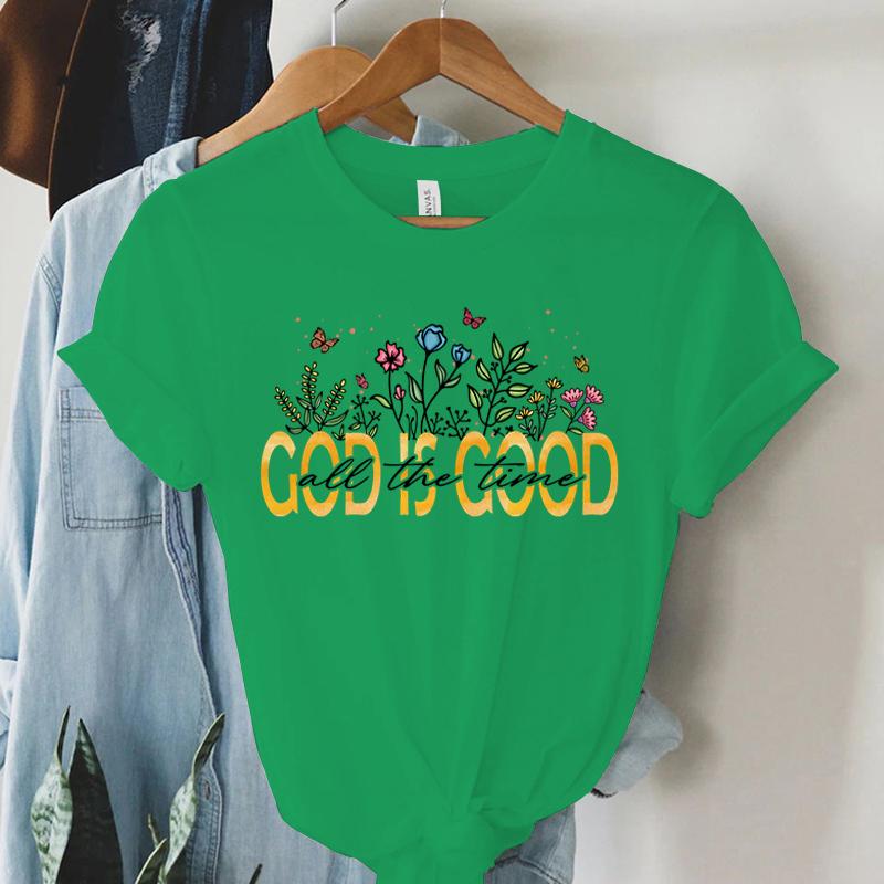 God Is Good All The Time Graphic T Shirt Women Vintage Boho Religious Christian TShirts Retro Aesthetic Jesus Tshirts Faith Top