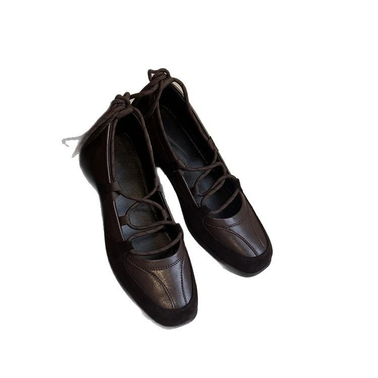 Kuskinnversjon~ Nye ballett-sneakers damesnøresko avslappede allsidige sko Mary Jane damesko flate enkle sko