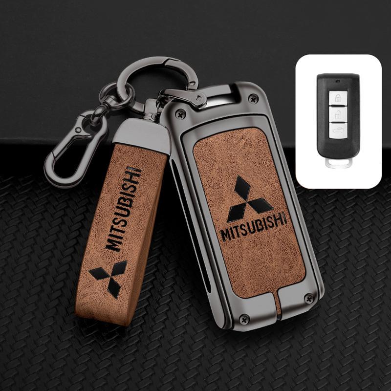 Leder Auto Schlüsselanhänger Hülle Keyless Schale für Mitsubishi Outlander Lancer Eclipse Mirage Xpander ASX Pajero Eclipse Cross Montero