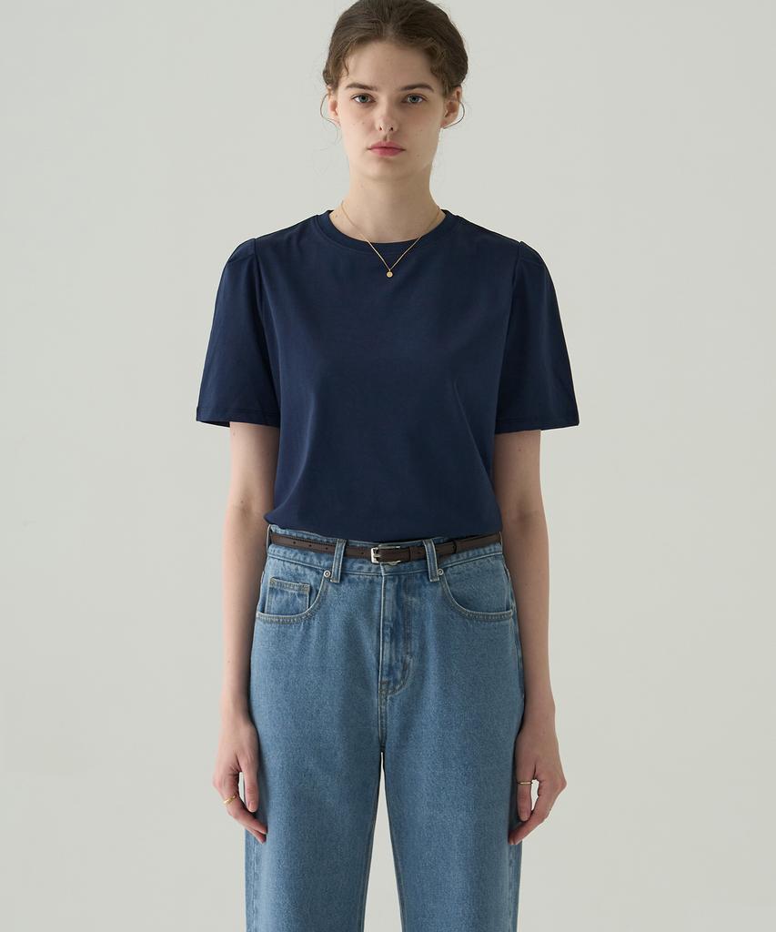 Deuloupisumeon Puff Sleeve Supima Cotton Short Sleeve T-Shirt [Navy]