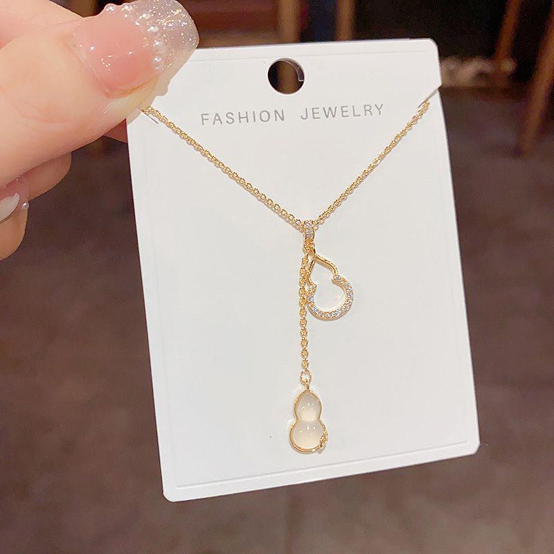 Exquisite 2025 Niche Double Gourd Tassel Necklace - Trendy Light Luxury Clavicle Chain for Women