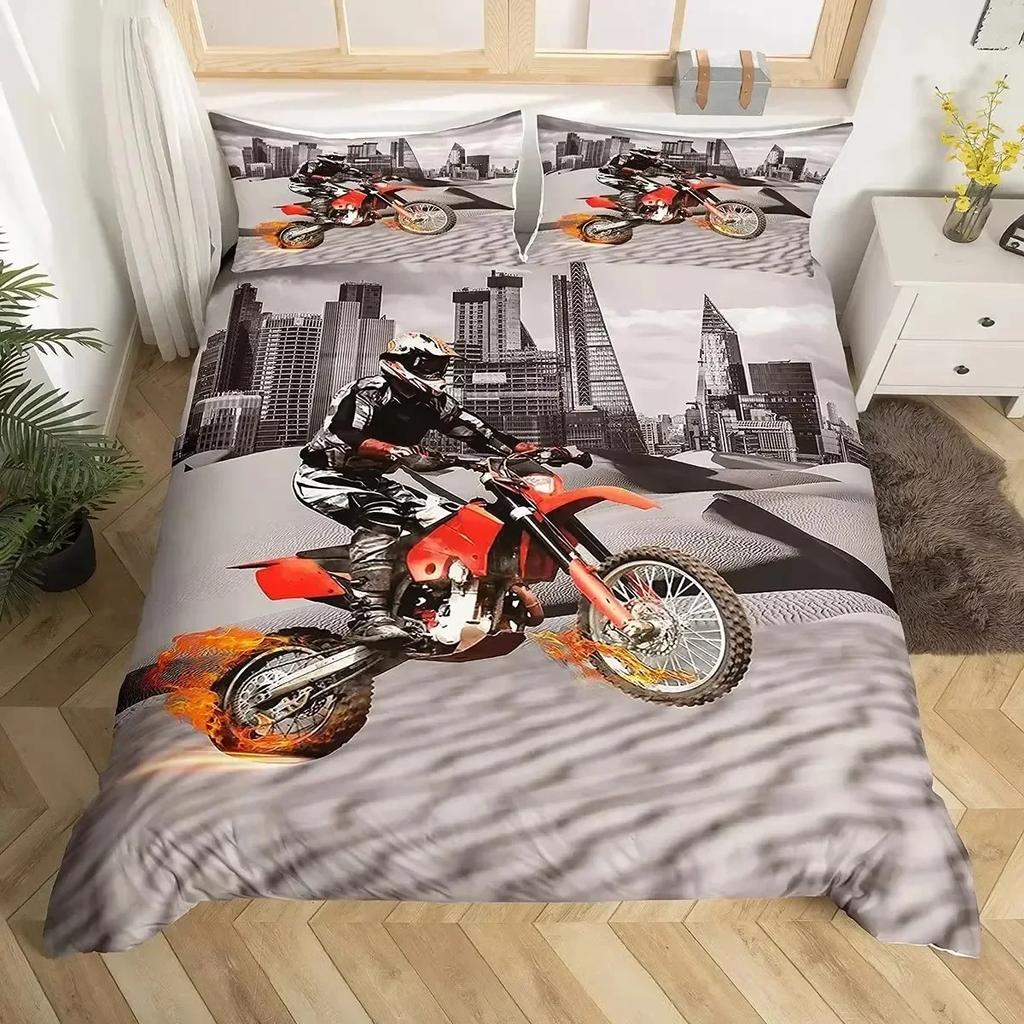 New 3D Print Dirt Bike Beding Set For Bedrom Soft Modern Bedspreads Comefortable Children Kids Soft Duvet Cover Comfortable Quilt Cover And Pilowcase
