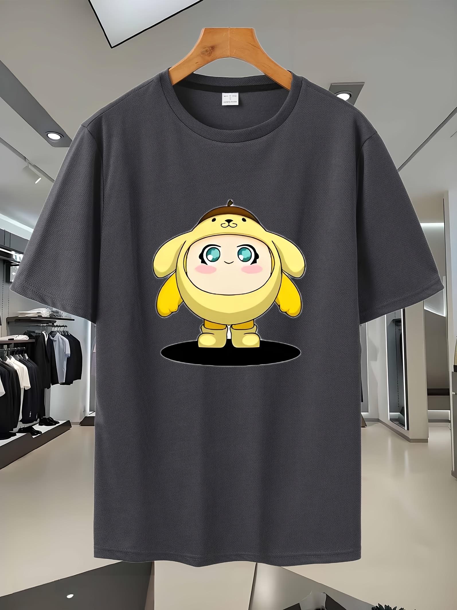 4E2025 Breathable Mesh Sport T-shirt - Black Casual Short Sleeve Tee with Cartoon Graphic Print XL