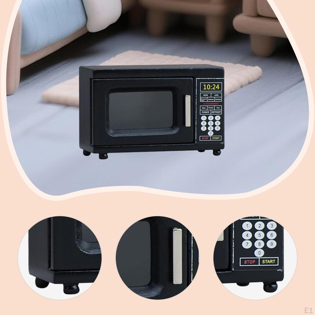 Mini-Mikrowellen-Puppenhaus-Ofen Schwarz Simulation 1:Zubehör im Maßstab 1:12 für Mikrolandschaften