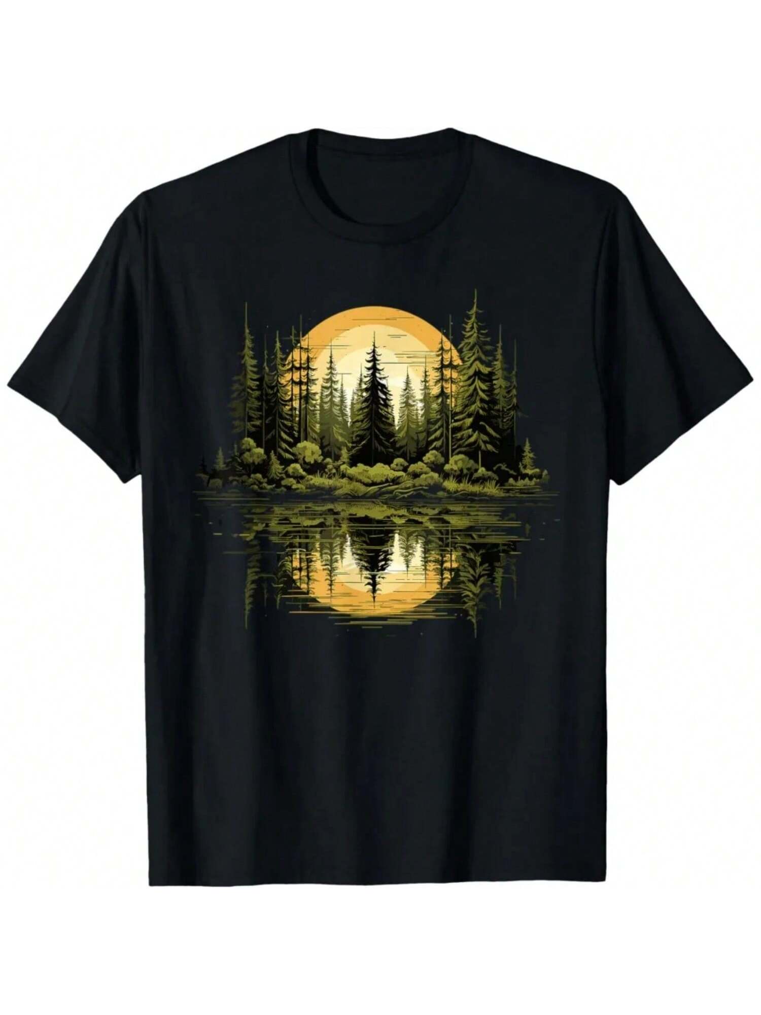 Nature Reflection Forest Trees Outdoor Wildlife T-Shirt Supporters Of Nature Conservation unisex Wounisex Tee Tops Cotton Short Sleeve S разноцветный