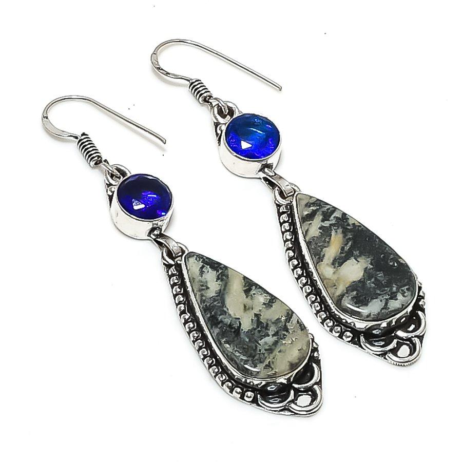 Honey Dendritic, Topaz Gemstone 925 Sterling Silver Jewelry Earring 2.56"