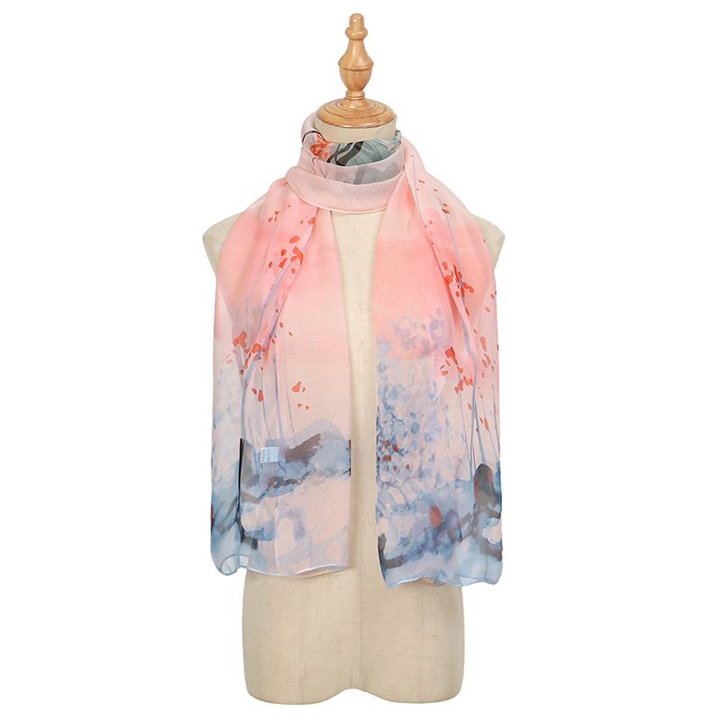 Colorful Voile Silk Scarf for Women Summer Beach Shawls Scarves Bufandas Foulard Luxury Brand Flower Design Long Muslim Hijabs