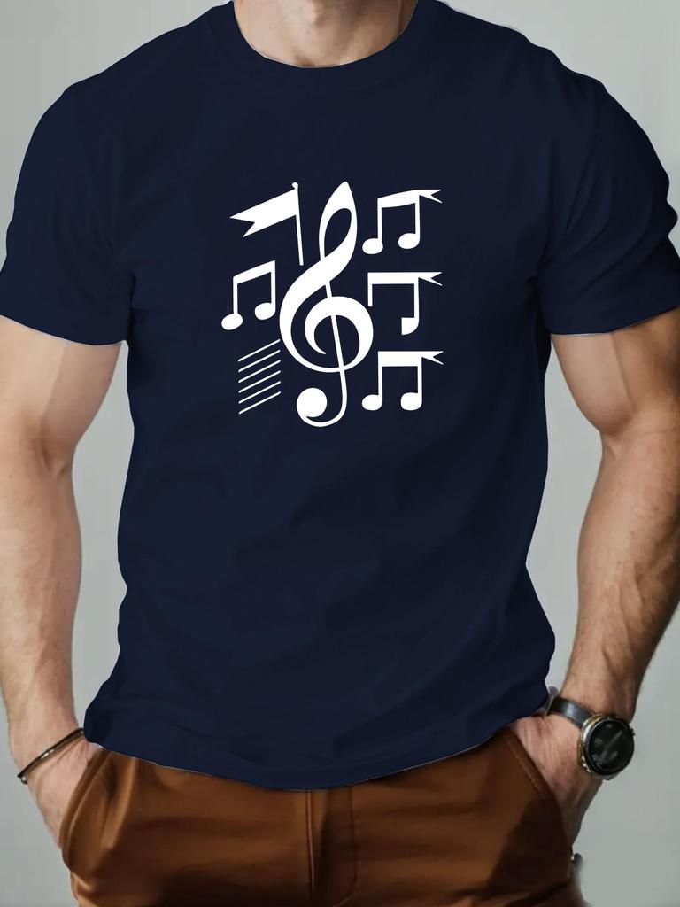 Unisexs Tee Treble Clef And Musical Note Line Pattern Print Cotton Short Sleeve Male Casual Streetwear Outdoor Daily Basic Top