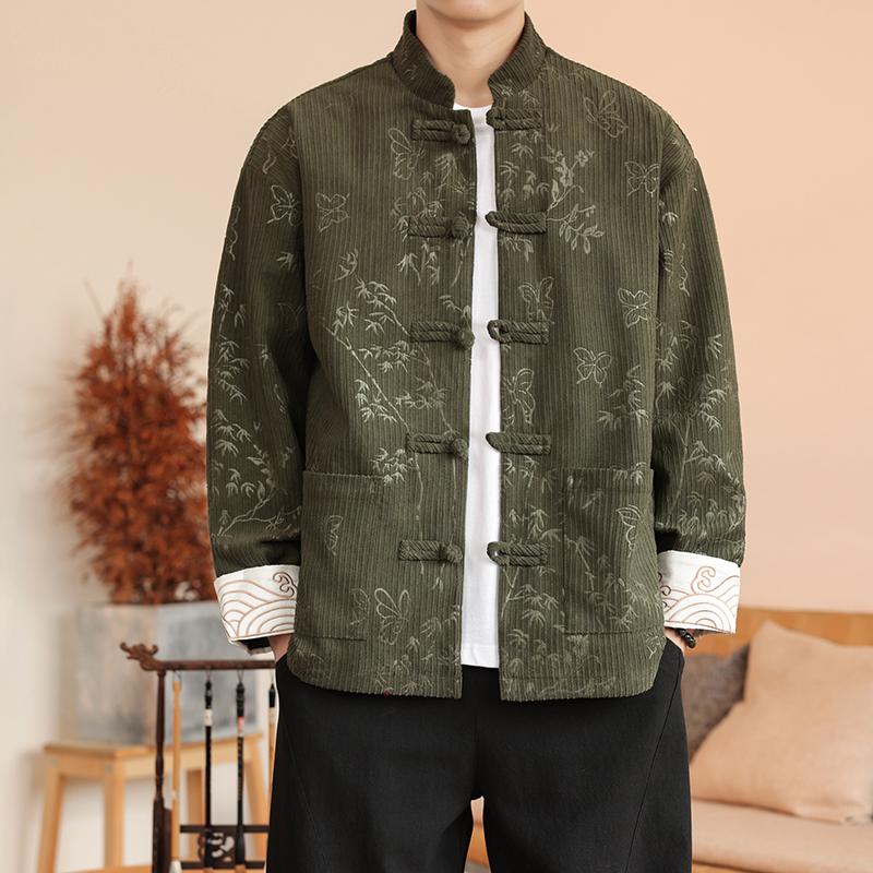 2025 Autumn Men Corduroy Tang Suit Men Chinese Traditional Red Coats Kung Fu Coat Male Festival New Year Retro Jacket Shirts