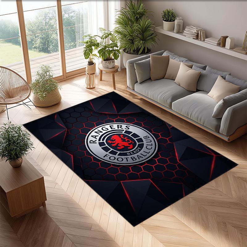 Rangers FC Soccer Football Pattern Soft Area Rug Non Slip Indoor Floor Carpet Sports Decor Mat for Bedroom