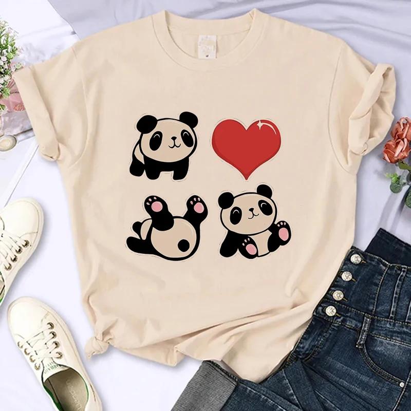 Funny Cute Panda Printed T Shirt for Women Summer Short Sleeve Cartoon Casual Creative T-shirt Vintage Round Neck Clothes