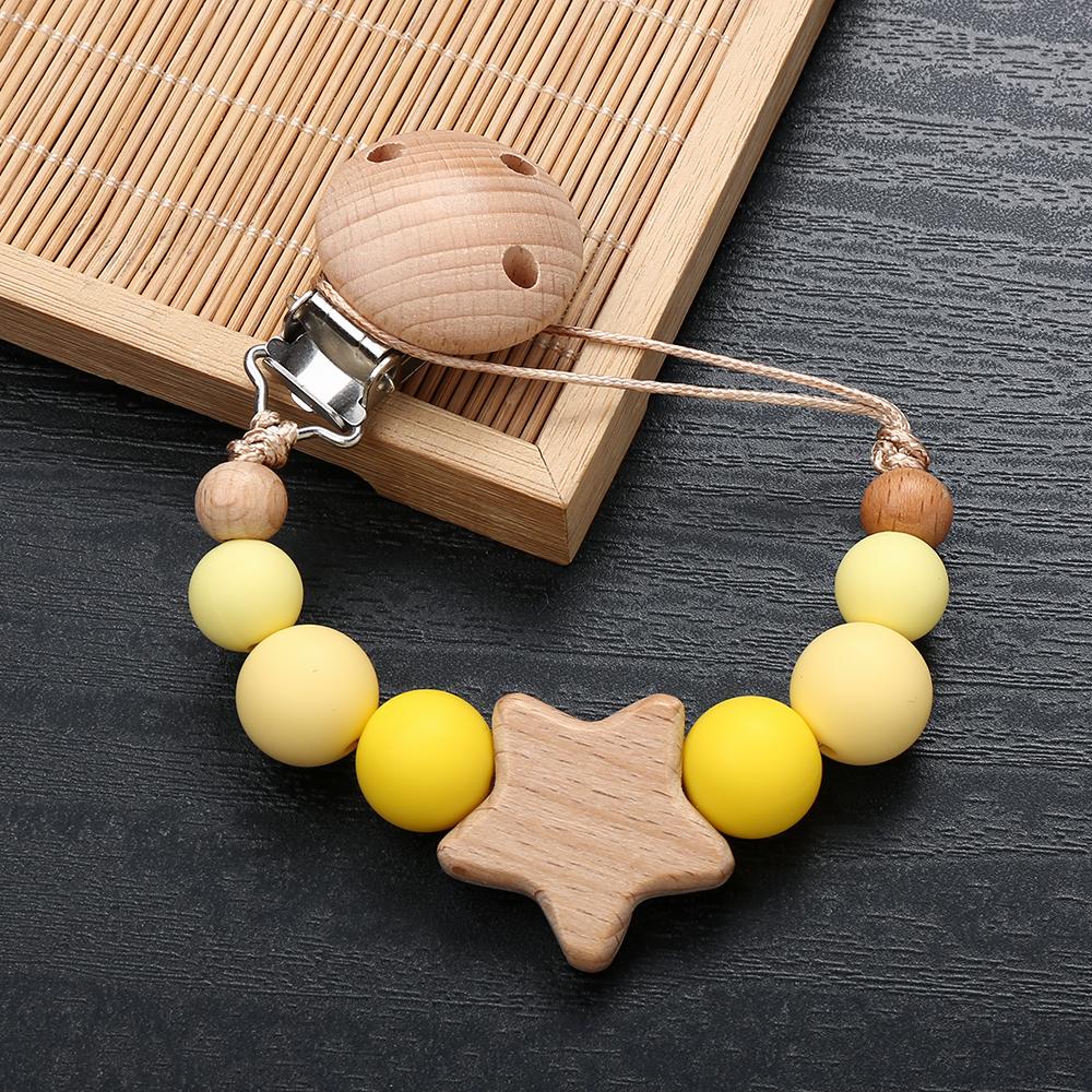 Star Wood Baby Colorful Pacifier Chain Dummy Clips Pacifier Holder Clips Nipple Holder Clips Soother Holder Baby Teething Toys