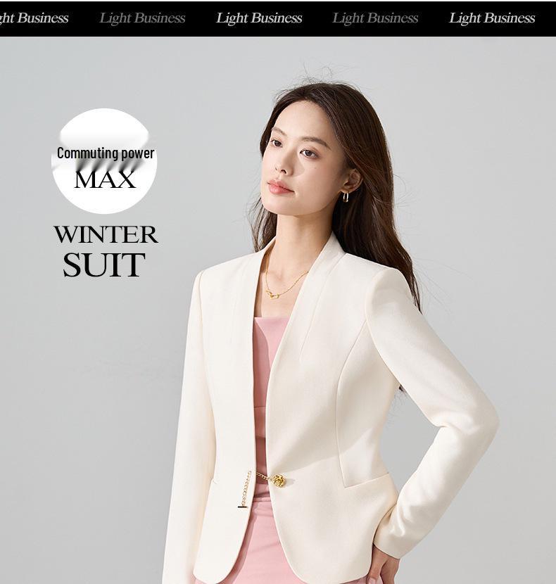 Women's High-End White Petite Long Sleeve Short Jacket for Spring/Autumn