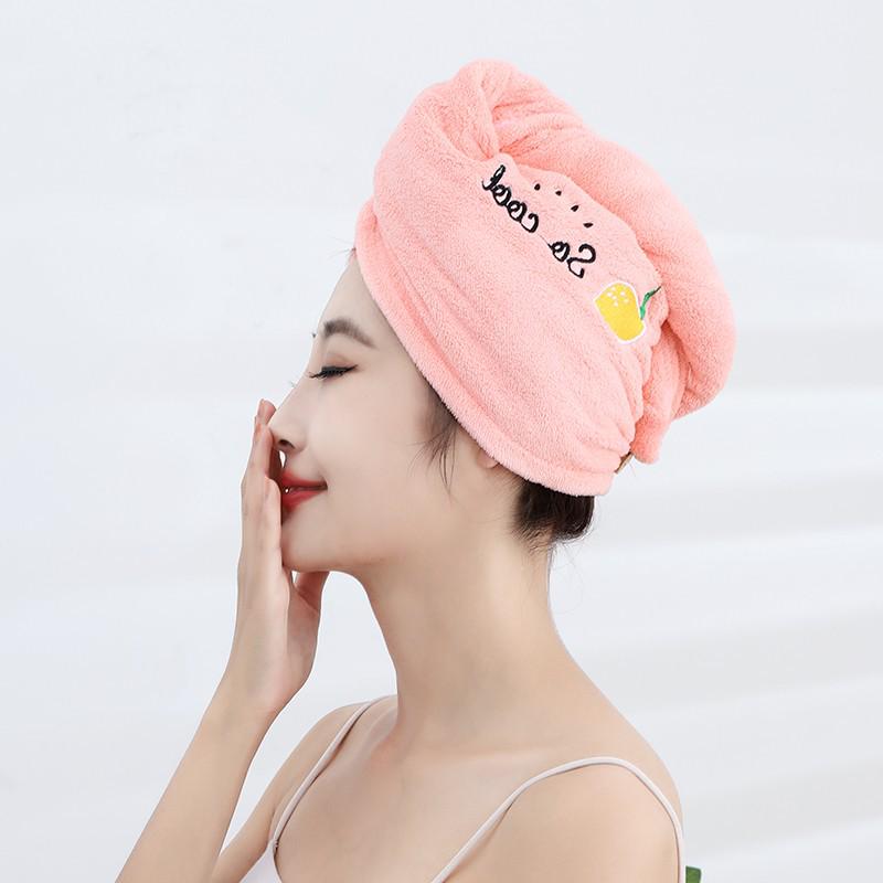 

Женская шапочка для ванной из кораллового флиса с вышивкой - Мягкая, впитывающая, толстое полотенце-обертывание для сухих волос 25*65