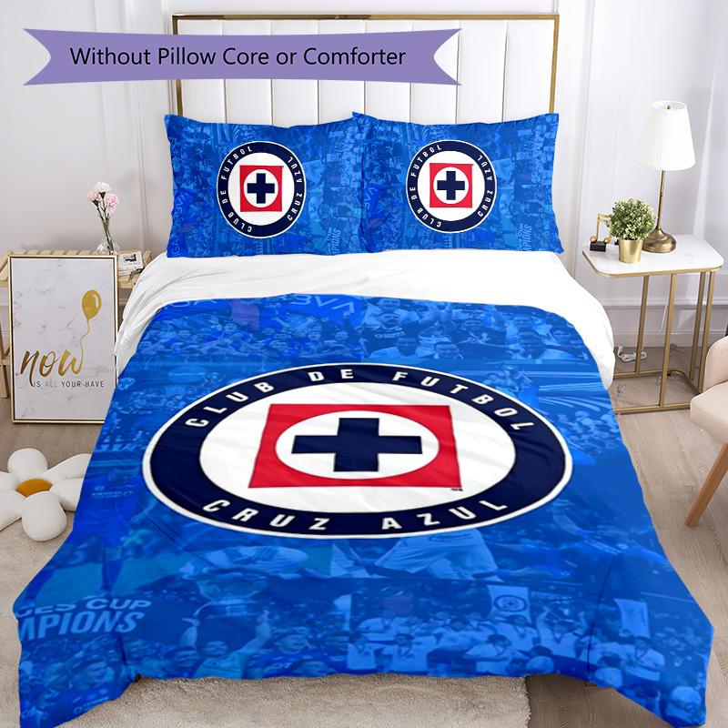 Cruz Azul Themed 3pcs Bedding Set Duvet Cover Closure Includes 1 Duvet Cover & 2 Pillowcases for All Seasons Bedroom Home Dorm Decor
