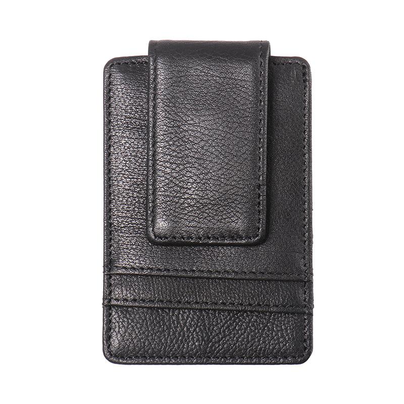 Men'S Genuine Leather Card Bag, First Layer Cowhide Multi-Card Holder, Can Be Used As Rfid Magnet Suction Buckle, Dollar Clip