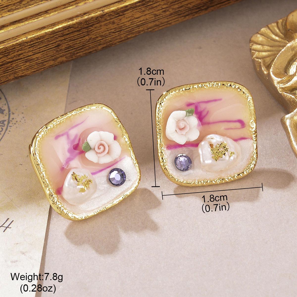 

Natural Pearl French Vintage Oil Painting Summer Style Women s Earrings