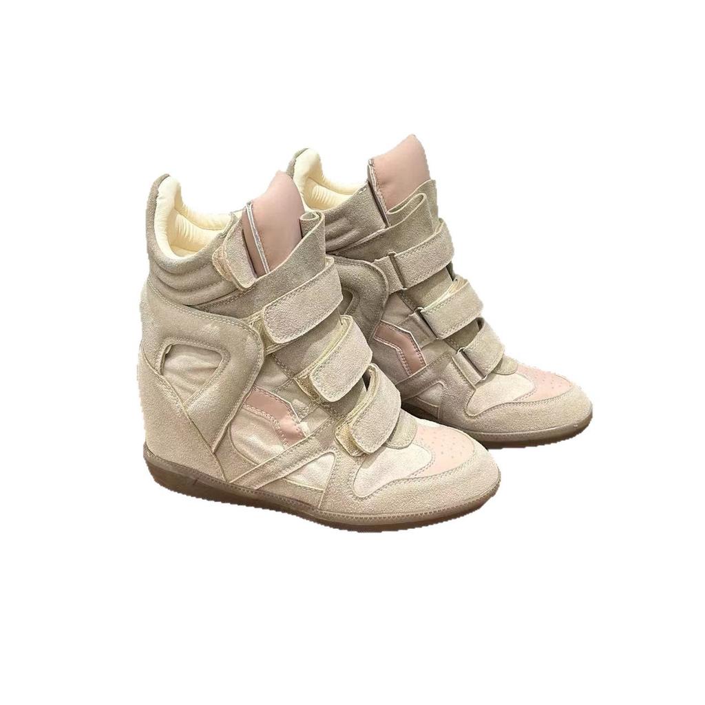 Herbst und Winter Echtes Leder Dicksohlige Innen erhöhende Klettverschluss Freizeitschuhe High-Top Damen Vielseitig Erhöhend